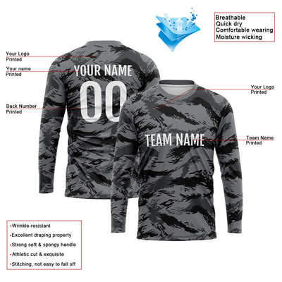 Custom Basketball Soccer Football Shooting Long T-Shirt for Adults and KidsCamouflage Black enthsush