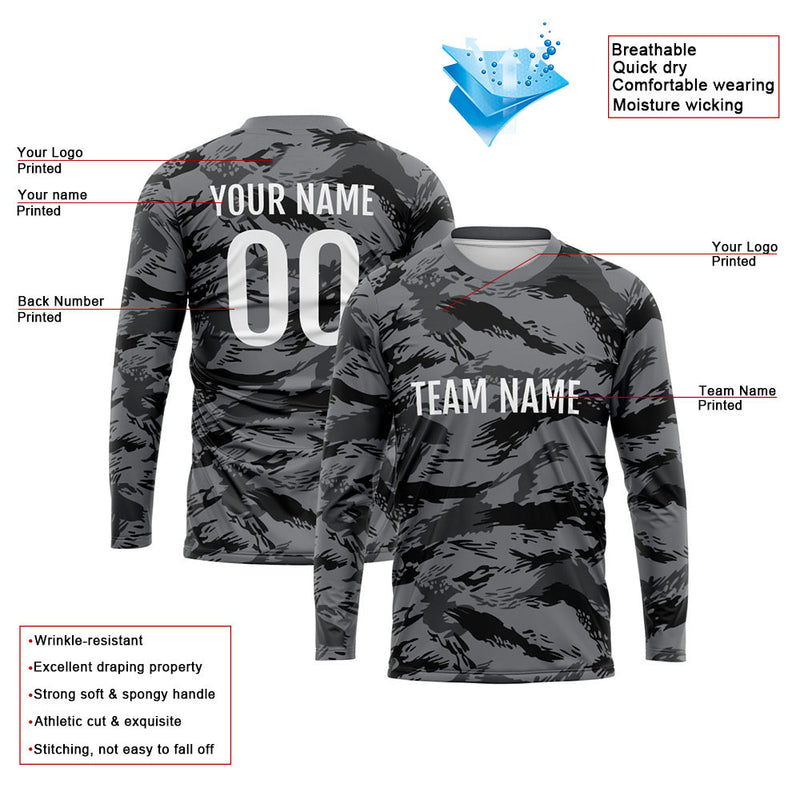 Custom Basketball Soccer Football Shooting Long T-Shirt for Adults and KidsCamouflage Black