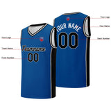 Custom basketball jersey shorts for men and women. Embroidered and printed name, number and logo Blue