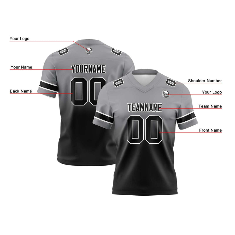 Custom Grey Black Reversible Gradient Football Jersey Personalized Football Shirts for Men Women  Printed Team Name Number Logo