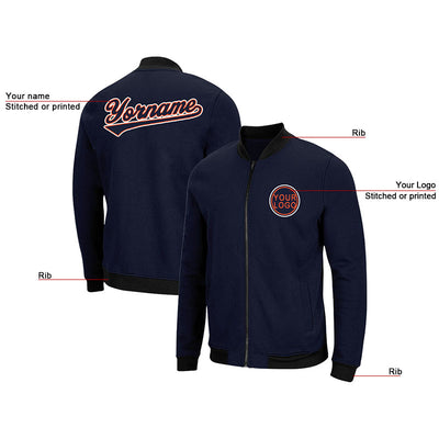 Custom Long Sleeve Windbreaker Jackets Uniform Printed Your Logo Name Number Navy-Orange-White enthsush