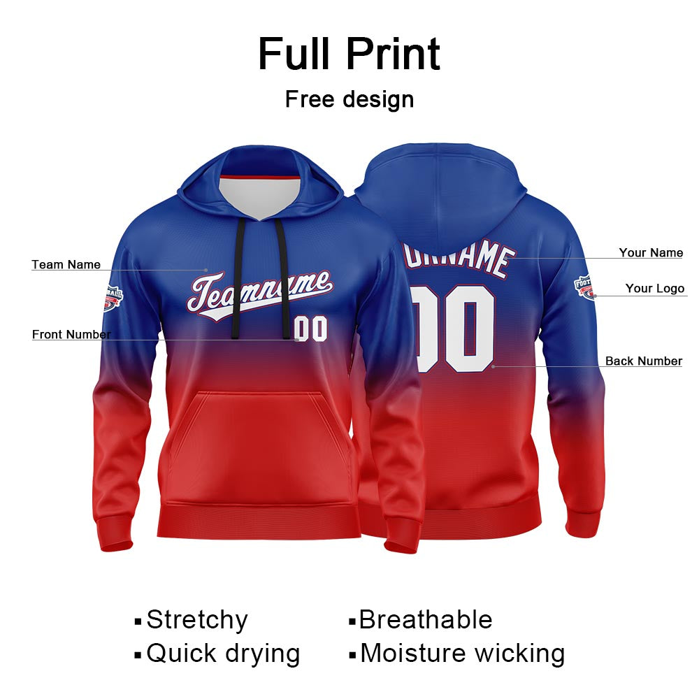 Custom Gradient Hoodie For Man Woman Girl Boy Print Your Logo Name Number Royal Red enthsush
