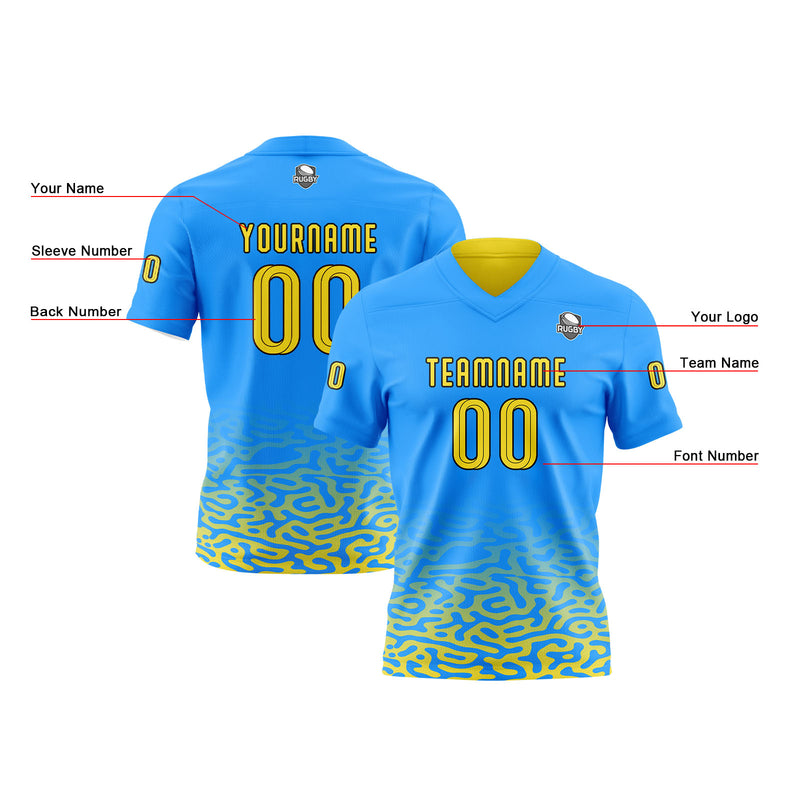 Custom Blue Yellow Football Jersey Personalized Gradient Football Shirts for Men Printed Team Name Number Logo