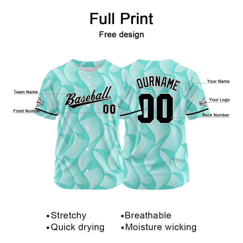 Custom Full Print Design Authentic Baseball Jersey aqua