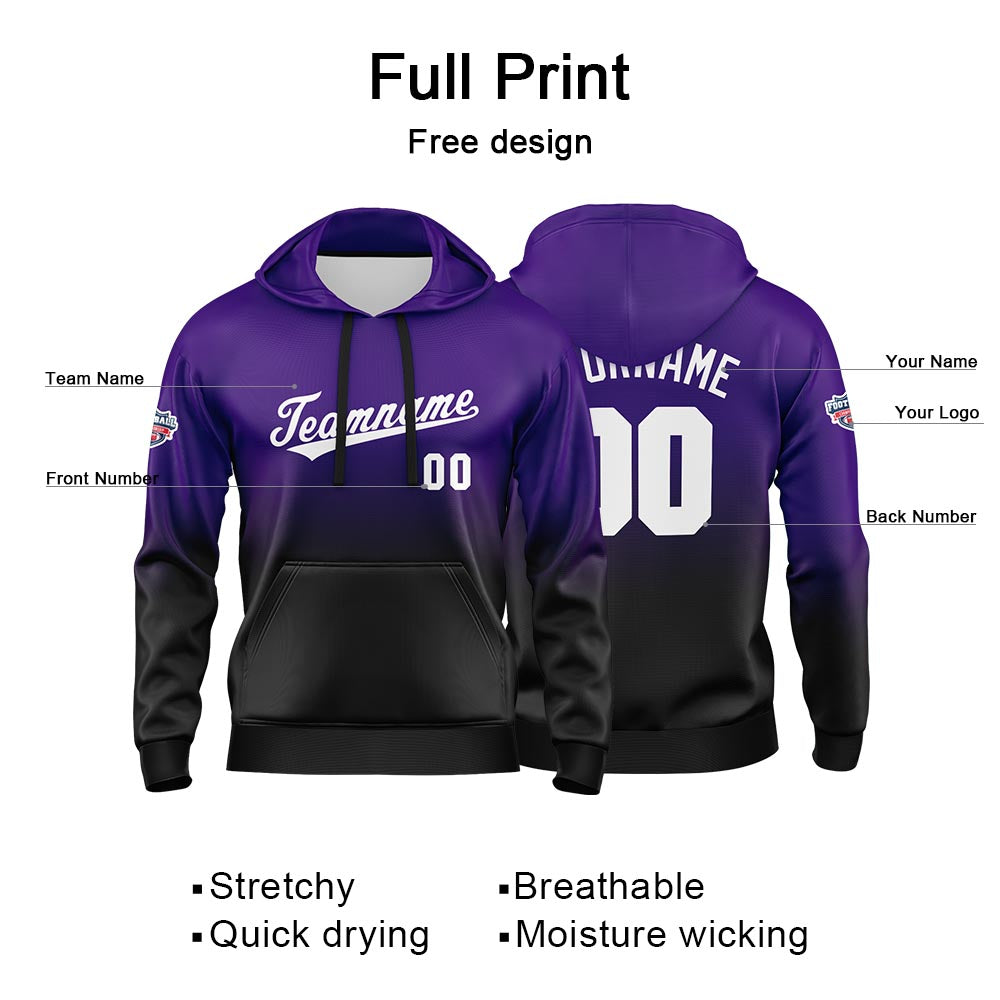 Custom Gradient Hoodie For Man Woman Girl Boy Print Your Logo Name Number Purple Black enthsush