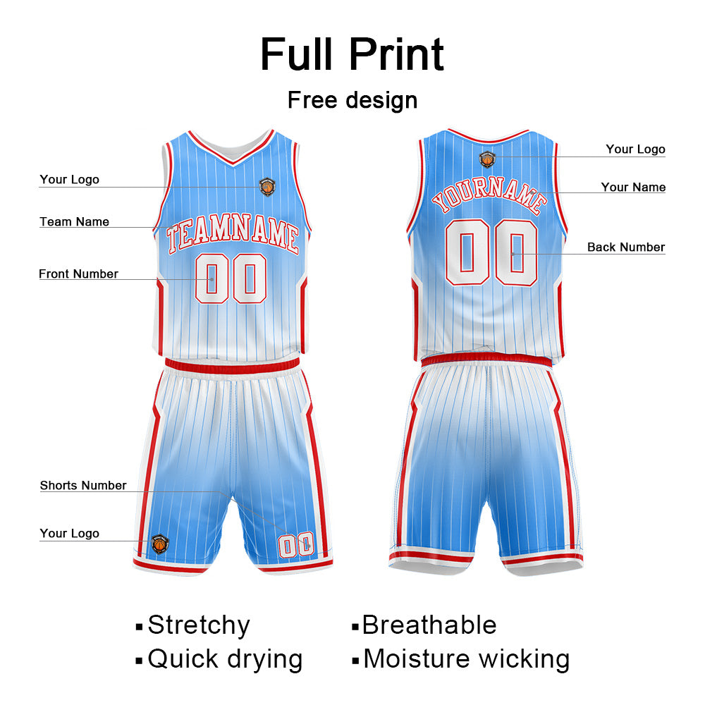 Custom Gradient Lighe Blue Red Reversible Basketball Suit for Adults and Kids Personalized Jersey enthsush