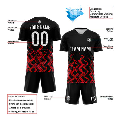 Custom Black Red Soccer Jerseys for Men Women Personalized Soccer Uniforms for Adult and Kid enthsush