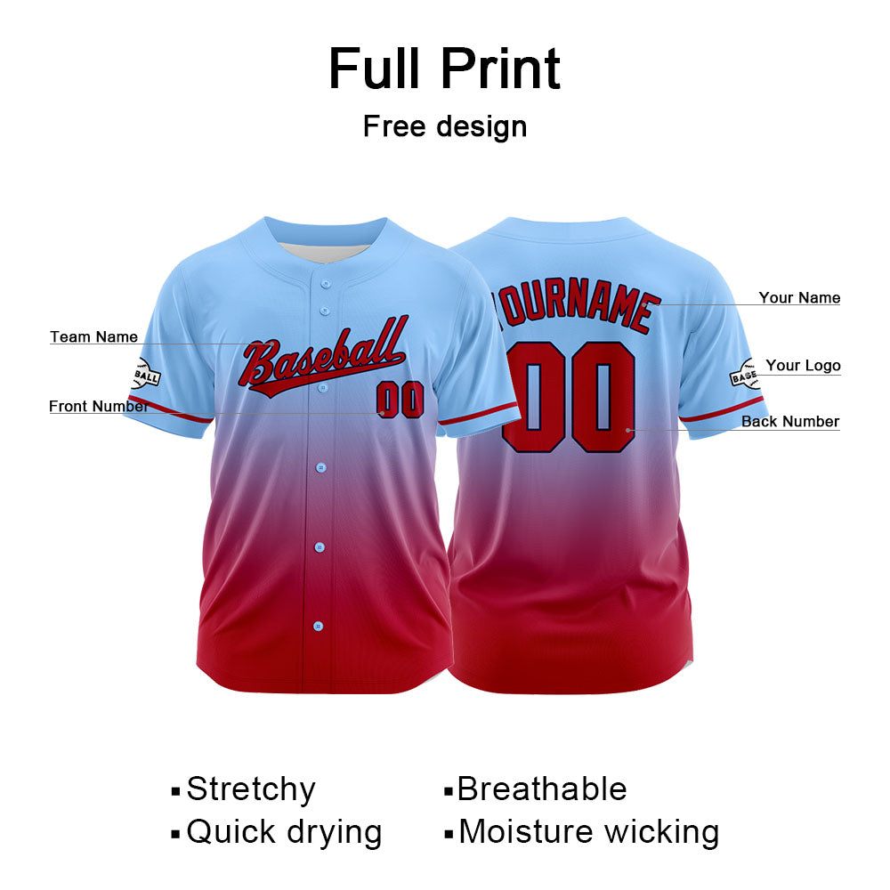 Custom Full Print Design Authentic Baseball Jersey red-light blue enthsush