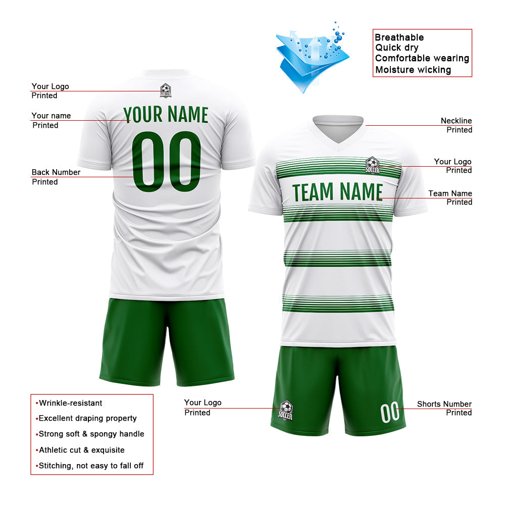Custom Soccer Jerseys for Men Women Personalized Soccer Uniforms for Adult and Kid White-Green enthsush