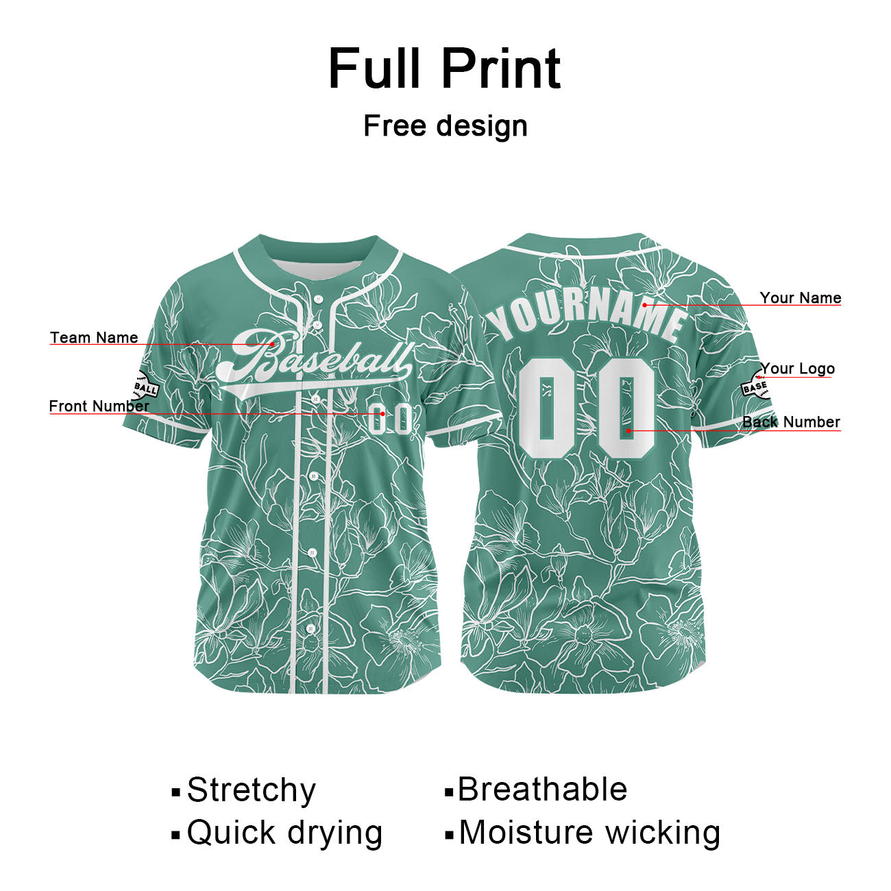 Custom Green Jersey Personalized Baseball Shirt for Men Women Kids Youth enthsush