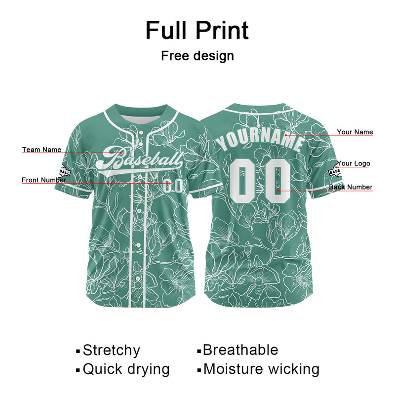 Custom Green Jersey Personalized Baseball Shirt for Men Women Kids Youth
