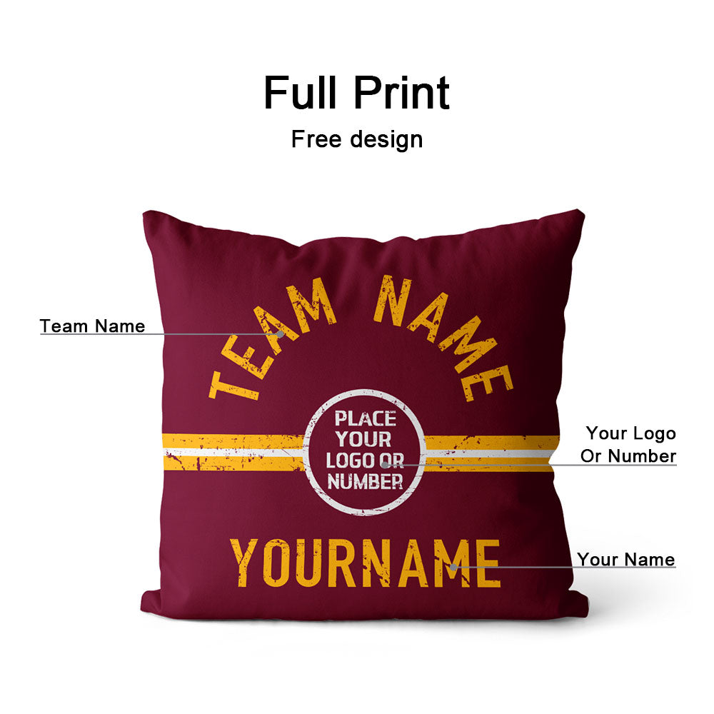 Custom Football Throw Pillow for Men Women Boy Gift Printed Your Personalized Name Number Red & Black & Yellow enthsush