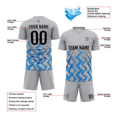 Custom Grey Blue Soccer Jerseys for Men Women Personalized Soccer Uniforms for Adult and Kid enthsush