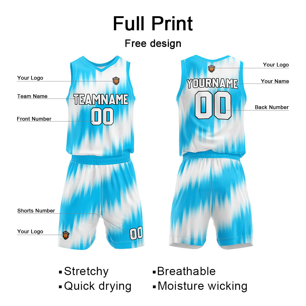 Custom Light Blue Reversible Basketball Suit for Adults and Kids Personalized Jersey enthsush