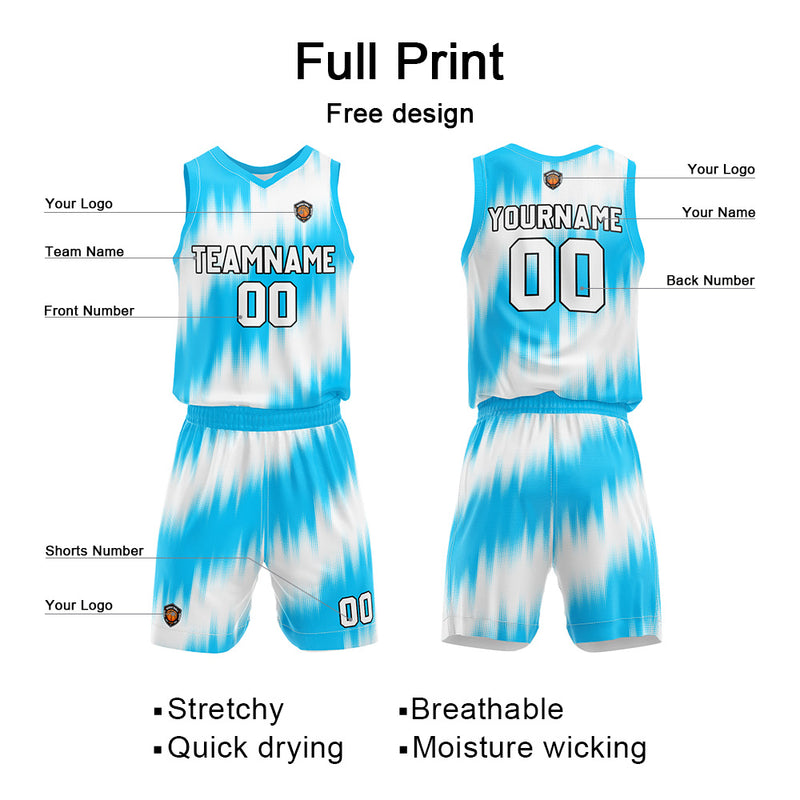 Custom Light Blue Reversible Basketball Suit for Adults and Kids Personalized Jersey