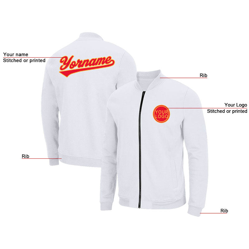 Custom Long Sleeve Windbreaker Jackets Uniform Printed Your Logo Name Number White-Red-Yellow enthsush