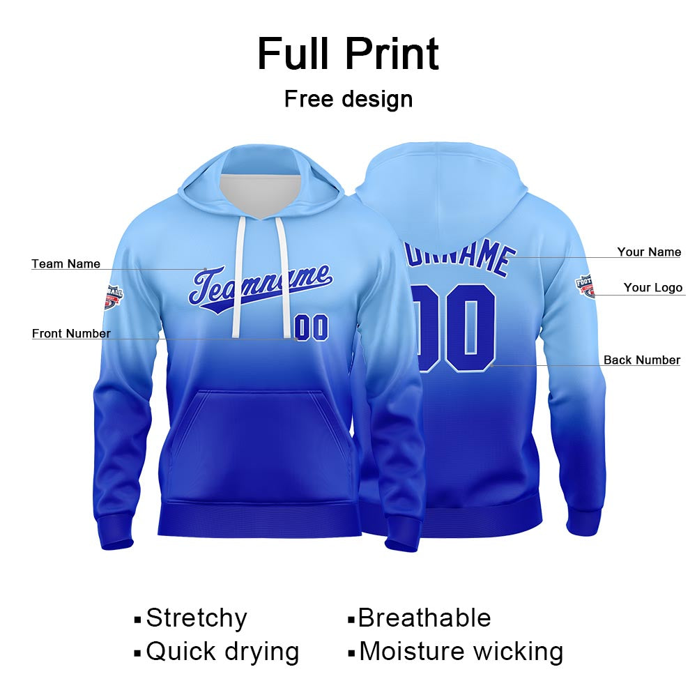 Custom Gradient Hoodie For Man Woman Girl Boy Print Your Logo Name Number Light Blue Royal enthsush