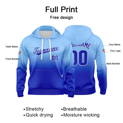 Custom Gradient Hoodie For Man Woman Girl Boy Print Your Logo Name Number Light Blue Royal enthsush