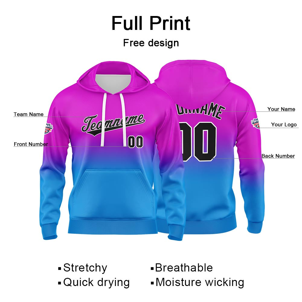 Custom Gradient Hoodie For Man Woman Girl Boy Print Your Logo Name Number Pink Purple Blue enthsush