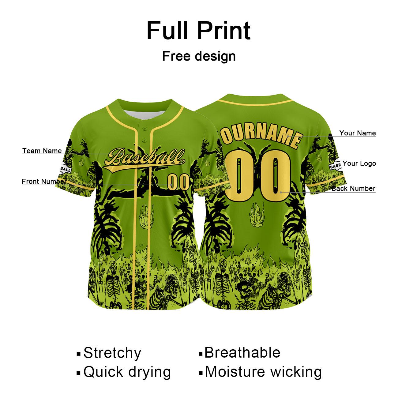 Custom Green Baseball Jersey Personalized Baseball Shirt for Men Women Kids Youth enthsush