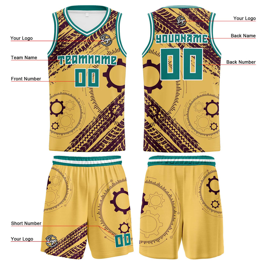 Custom Light Yellow Brown Basketball Jersey Uniform Suit Printed Your Logo Name Number enthsush