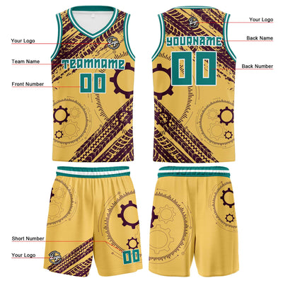 Custom Light Yellow Brown Basketball Jersey Uniform Suit Printed Your Logo Name Number enthsush