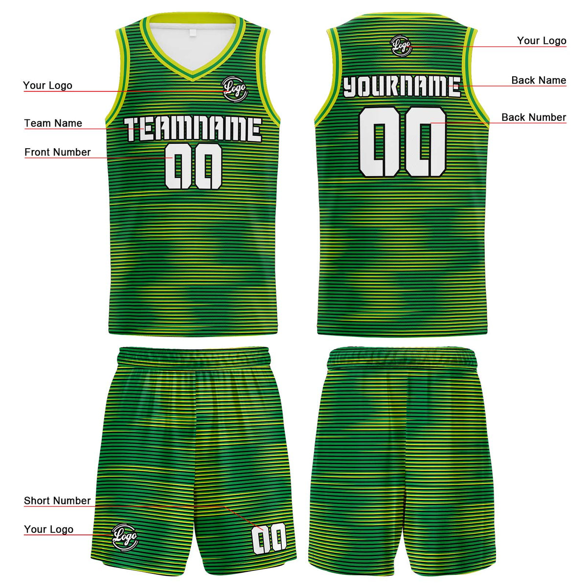 Custom Green Reversible Basketball Suit for Adults and Kids Personalized Jersey enthsush