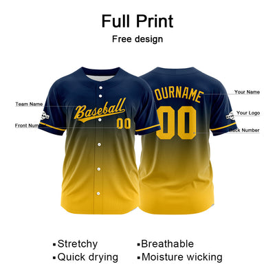 Custom Full Print Design Authentic Baseball Jersey yellow-navy enthsush