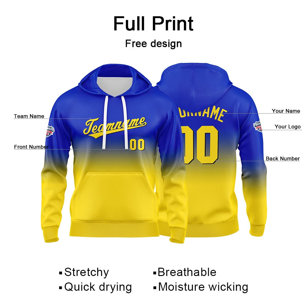 Custom Gradient Hoodie For Man Woman Girl Boy Print Your Logo Name Number Royal Yellow enthsush