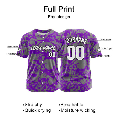 Custom Baseball Jersey Personalized Baseball Shirt for Men Women Kids Youth Teams Stitched and Print Purple&Grey enthsush