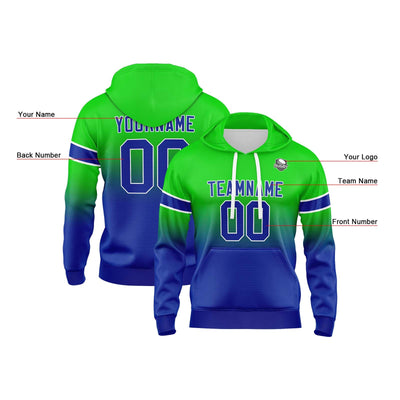 Custom Gradient Sweatshirt Hoodie For Man Woman Girl Boy Print Your Logo Name Number Green&Blue enthsush