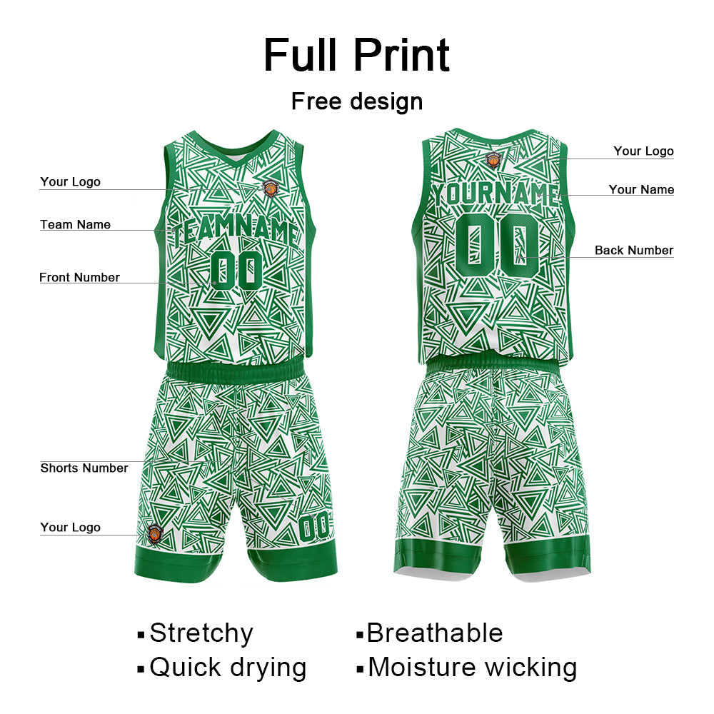 Custom Green Reversible Basketball Suit for Adults and Kids Personalized Jersey enthsush