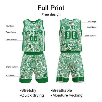 Custom Green Reversible Basketball Suit for Adults and Kids Personalized Jersey enthsush