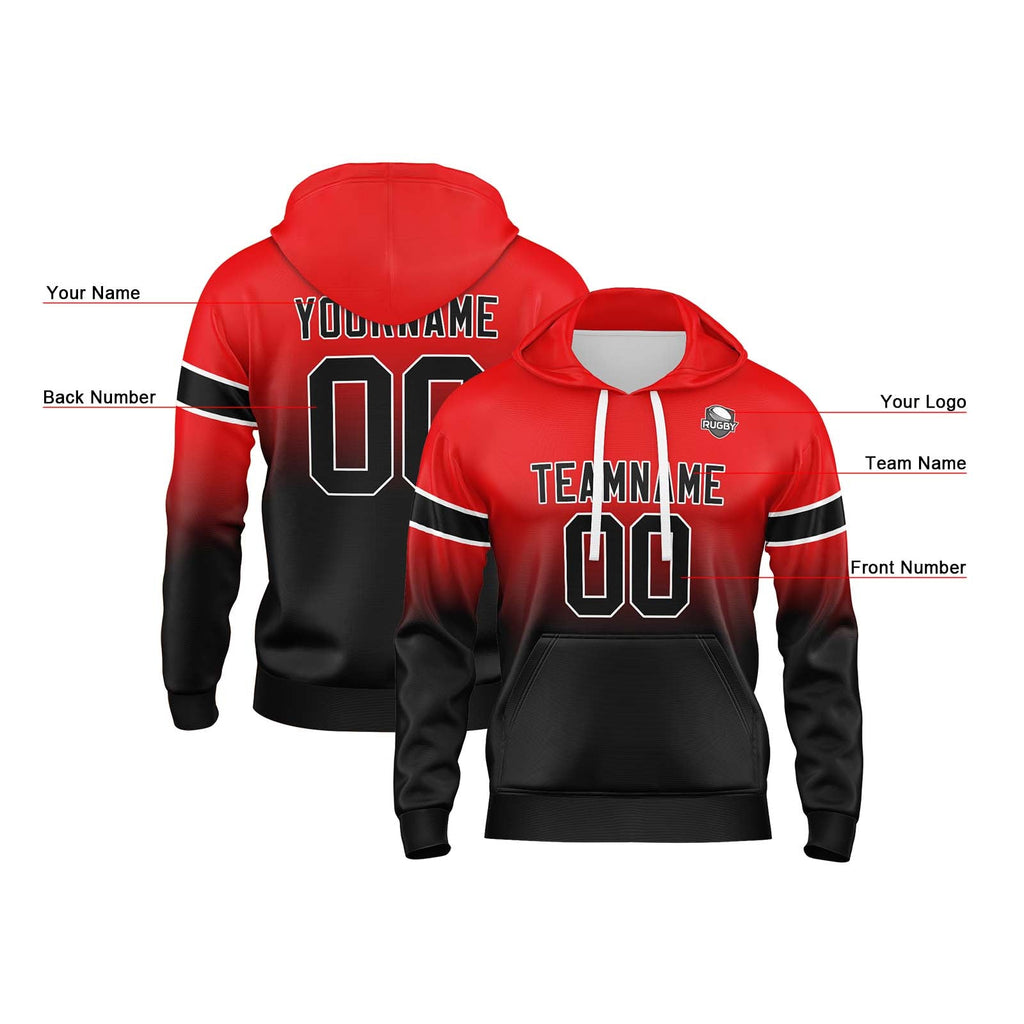 Custom Gradient Hoodie For Man Woman Girl Boy Print Your Logo Name Number Red&Balck enthsush