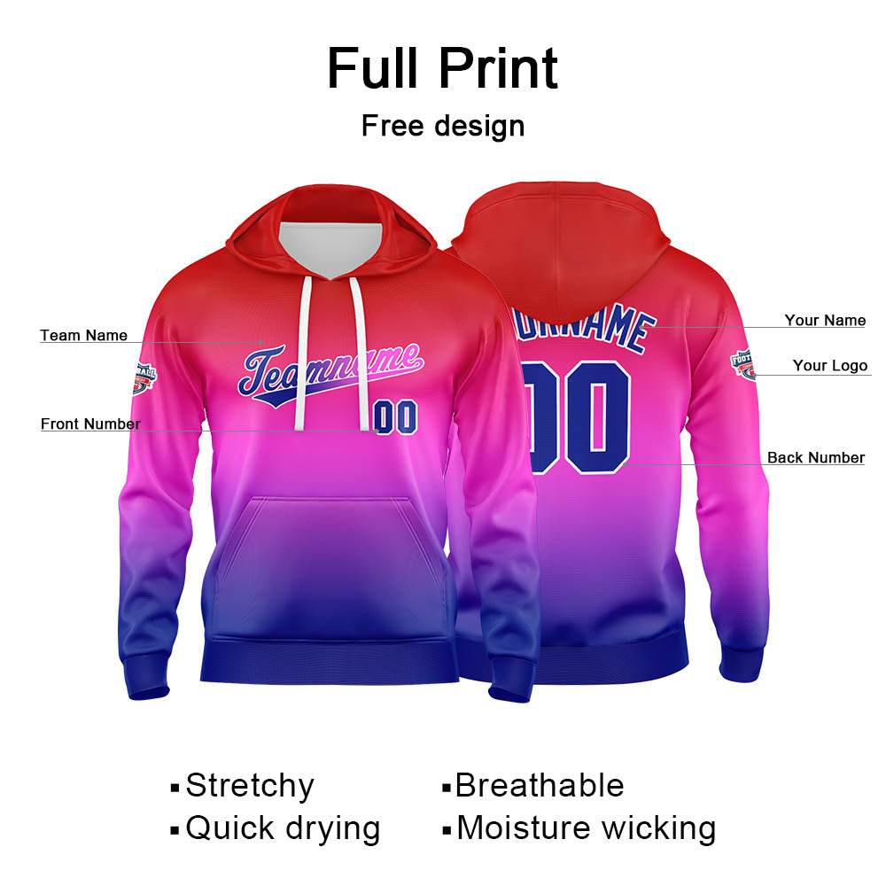 Custom Gradient Hoodie For Man Woman Girl Boy Print Your Logo Name Number Red Purple Blue enthsush