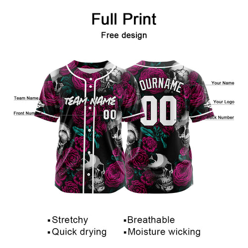 Custom Baseball Jersey Personalized Baseball Shirt for Men Women Kids Youth Teams Stitched and Print Rose Skull&Rose enthsush