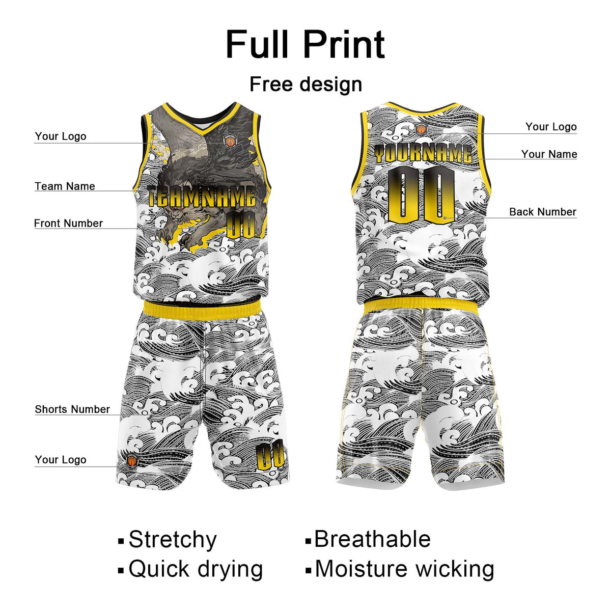 Custom Brown Yellow Basketball Jersey Uniform Suit Printed Your Logo Name Number enthsush