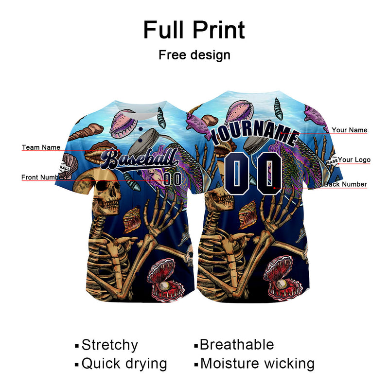 Custom Dark Bule Jersey Personalized Baseball Shirt for Men Women Kids Youth