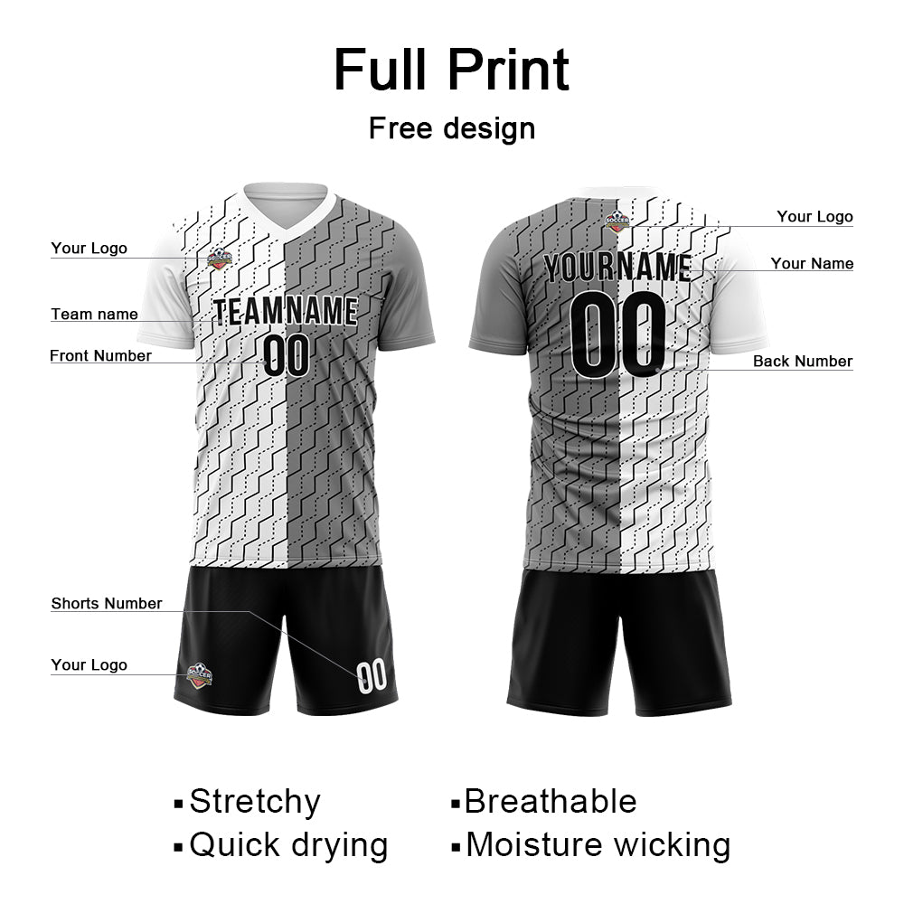 Custom Soccer Jerseys for Men Women Personalized Soccer Uniforms for Adult and Kid White-Gray enthsush