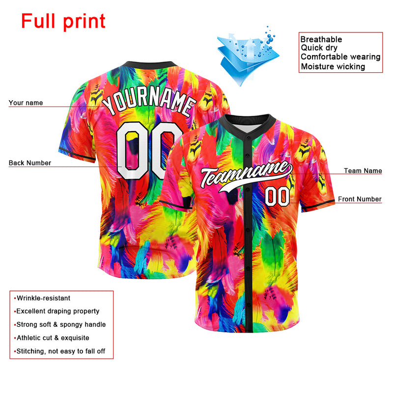 Custom Full Print Design Authentic Baseball Jersey Colorful feather