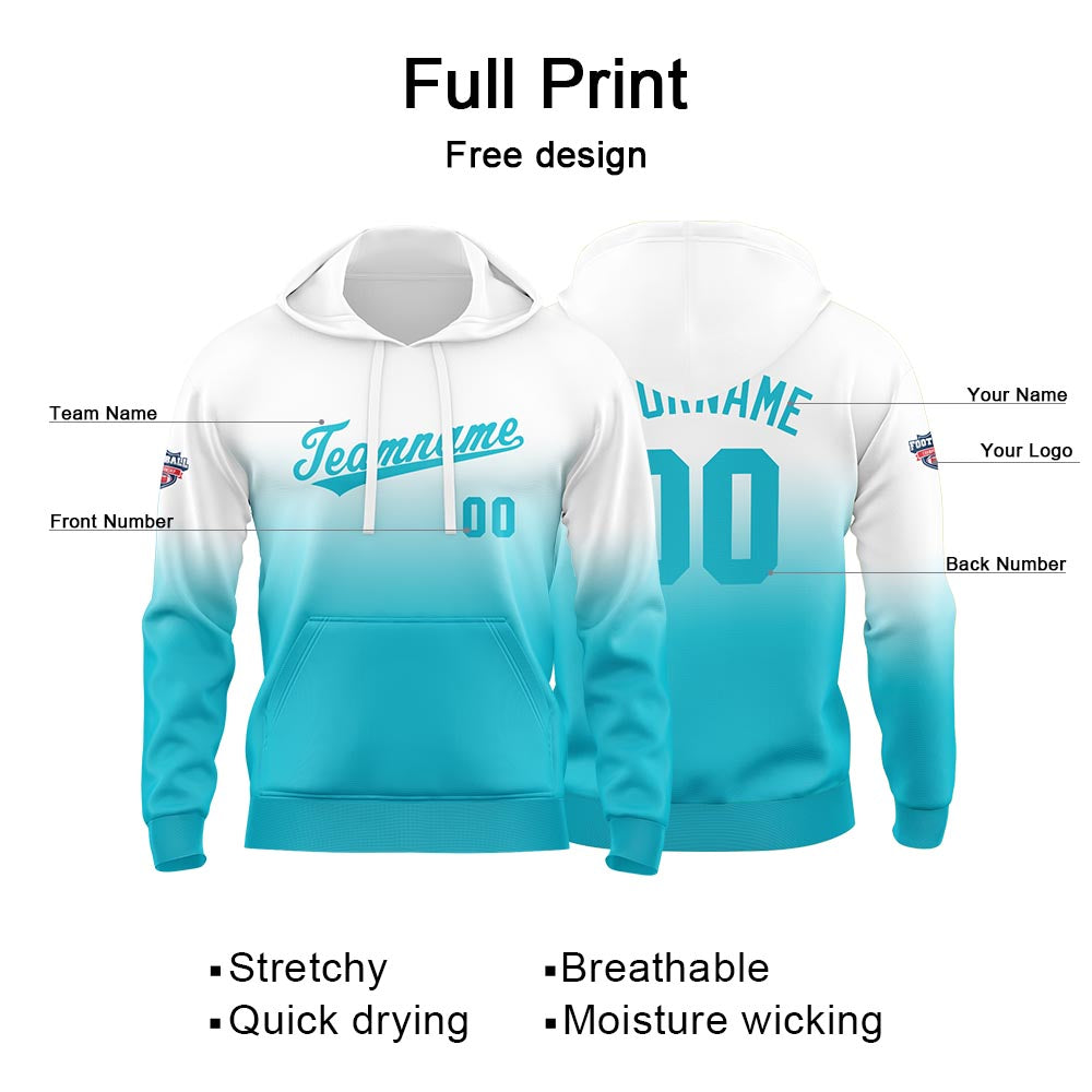 Custom Gradient Hoodie For Man Woman Girl Boy Print Your Logo Name Number Blue White enthsush