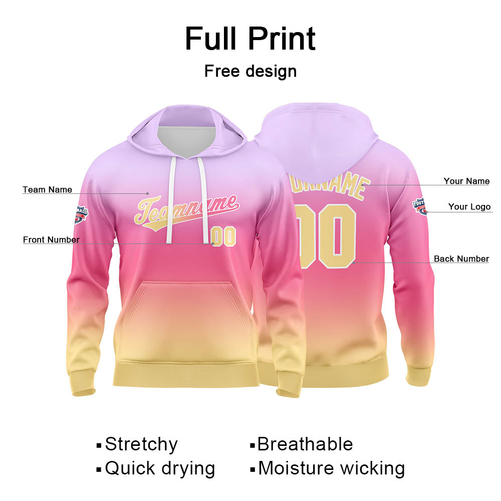 Custom Gradient Hoodie For Man Woman Girl Boy Print Your Logo Name Number Light Purple Pink enthsush