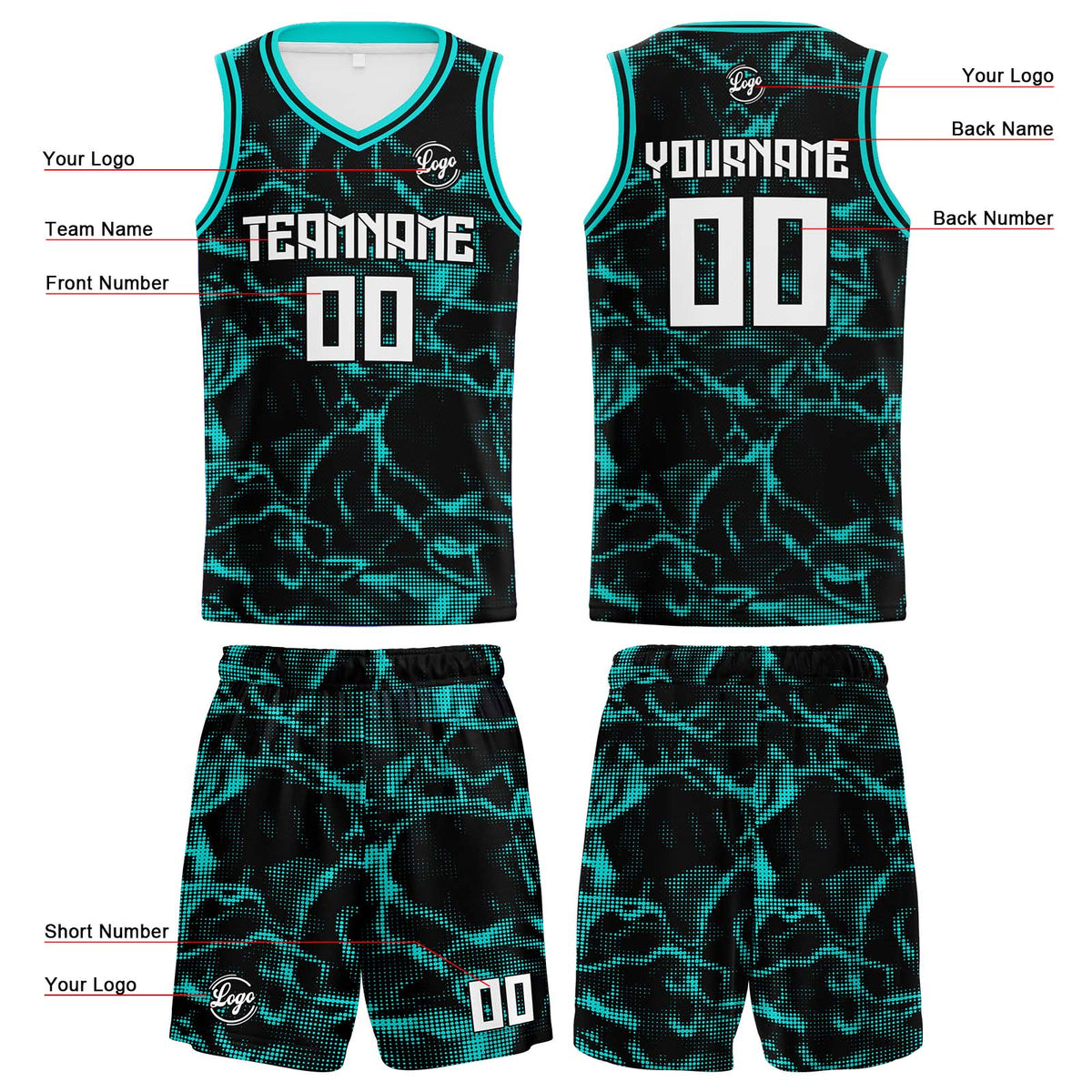 Custom Black Teal Reversible Basketball Suit for Adults and Kids Personalized Jersey enthsush