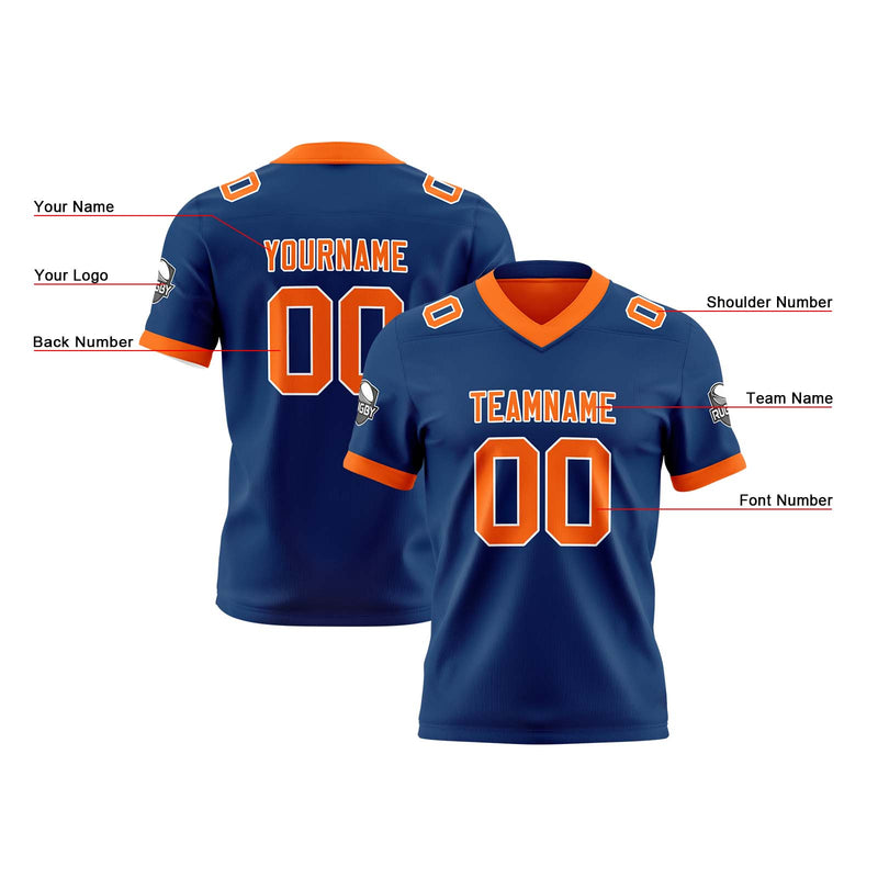 Custom Navy Orange Reversible Gradient Football Jersey Personalized Football Shirts for Men Women  Printed Team Name Number Logo
