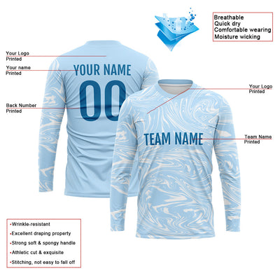 Custom Basketball Soccer Football Shooting Long T-Shirt for Adults and Kids Light Blue-White enthsush