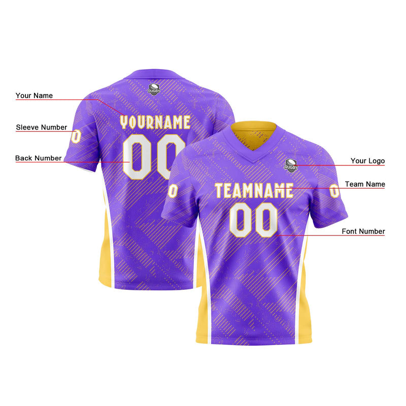 Custom Purple Yellow Football Jersey Personalized Gradient Football Shirts for Men Printed Team Name Number Logo
