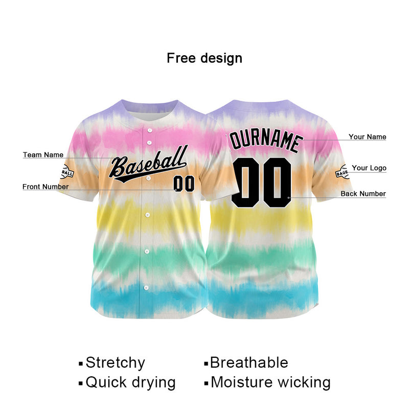 Custom Full Print Design Authentic Baseball Jersey yellow-pink-aqua