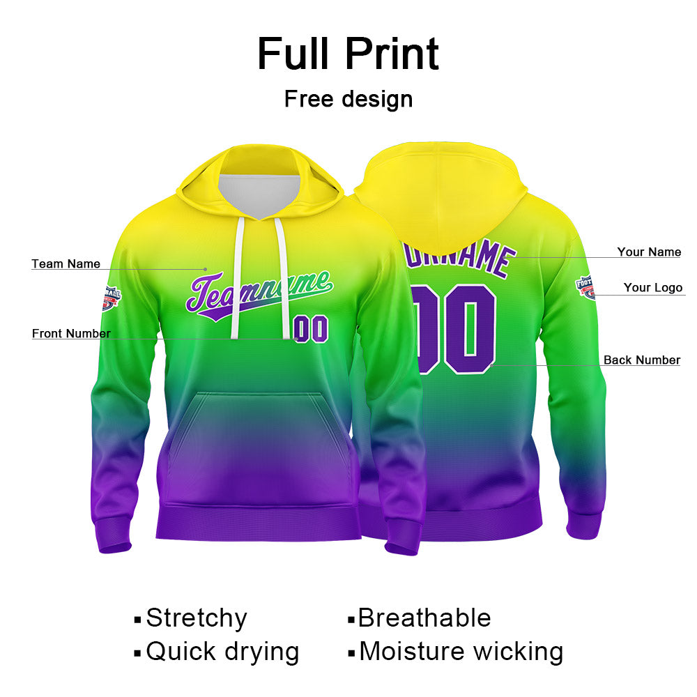 Custom Gradient Hoodie For Man Woman Girl Boy Print Your Logo Name Number Yellow Green Blue enthsush