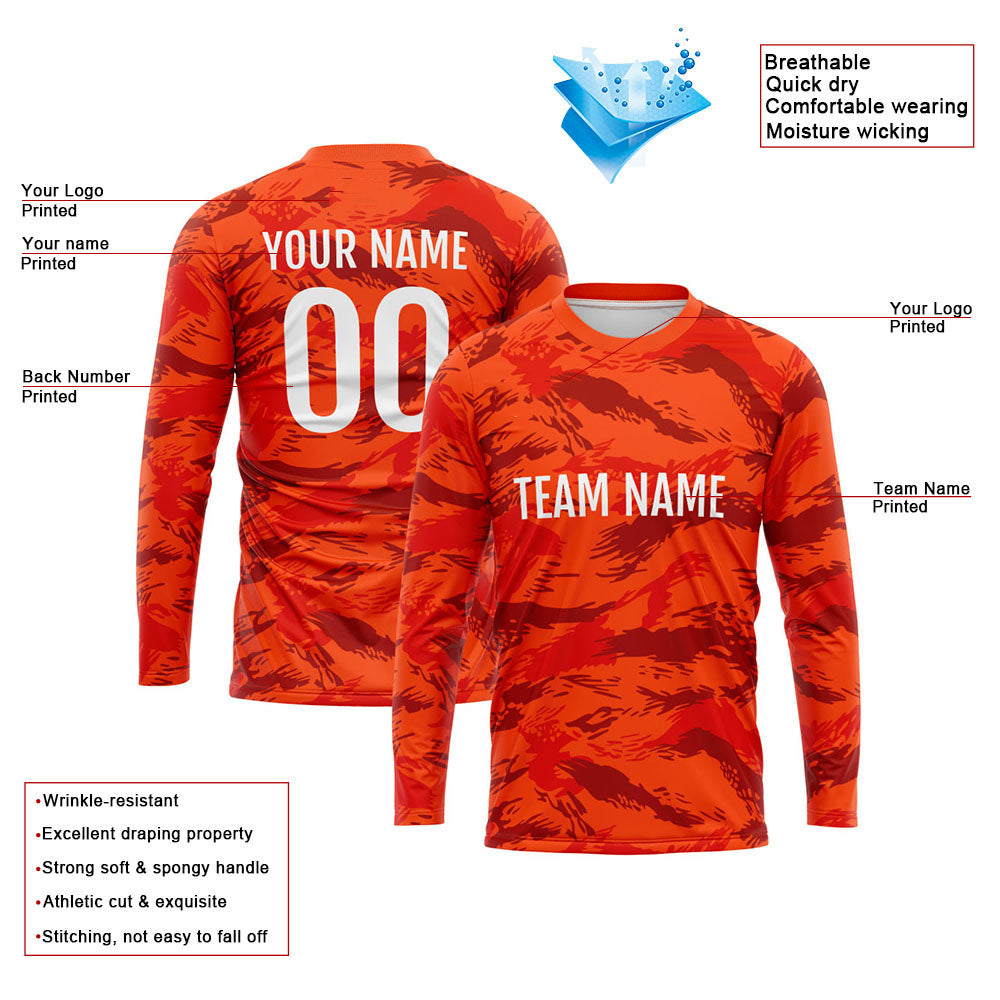 Custom Basketball Soccer Football Shooting Long T-Shirt for Adults and Kids Camouflage Orange enthsush