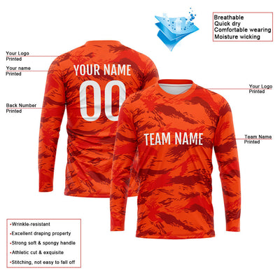 Custom Basketball Soccer Football Shooting Long T-Shirt for Adults and Kids Camouflage Orange enthsush